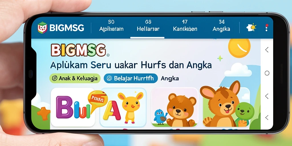 Antarmuka BIGMSG yang ceria dan edukatif untuk belajar huruf dan angka.