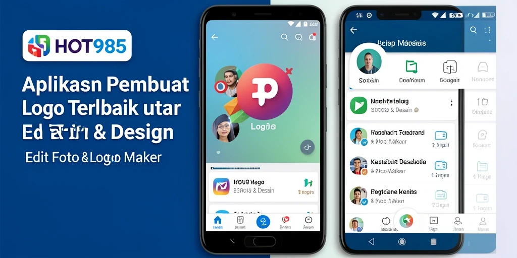 Screenshot menunjukkan antarmuka pengguna HOT985 saat mendesain logo.